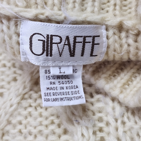Giraffe Cream Y2K Fisherman Cable Knit Wool Blend Sweater. Sz. L - Picture 3 of 8